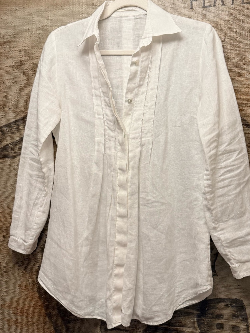 Made in Italy 100% Linen Pleated Tuxedo Front Button Shirt Blouse IT 40